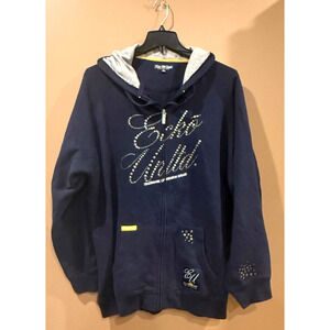 Vtg Ecko Unltd Full Zip Hoodie Mens Black Size XL Oversized Brass Studded Logo